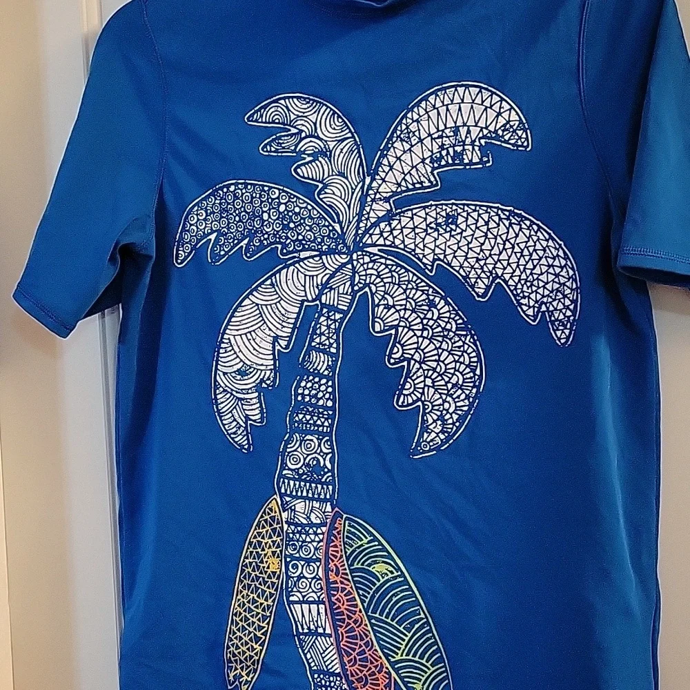 Lands End royal blue palm and surf rash guard large